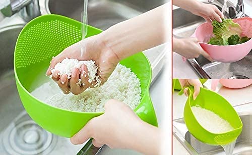 Multi-Purpose Strainer or Washer Bowl for Rice Fruits & Vegetable Rice Bowl(Green, Pack of 1)