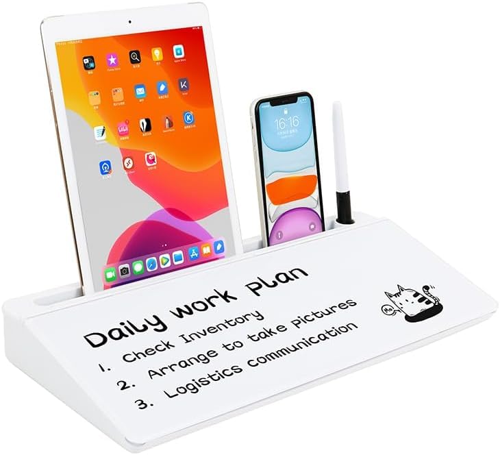 Desk Organiser Glass Desktop Whiteboard/Plastic Desk Buddy/Great Desk Organiser and Desk Accessory for Home Or Office/Dry Erase Board for Desk Notes (Full White)