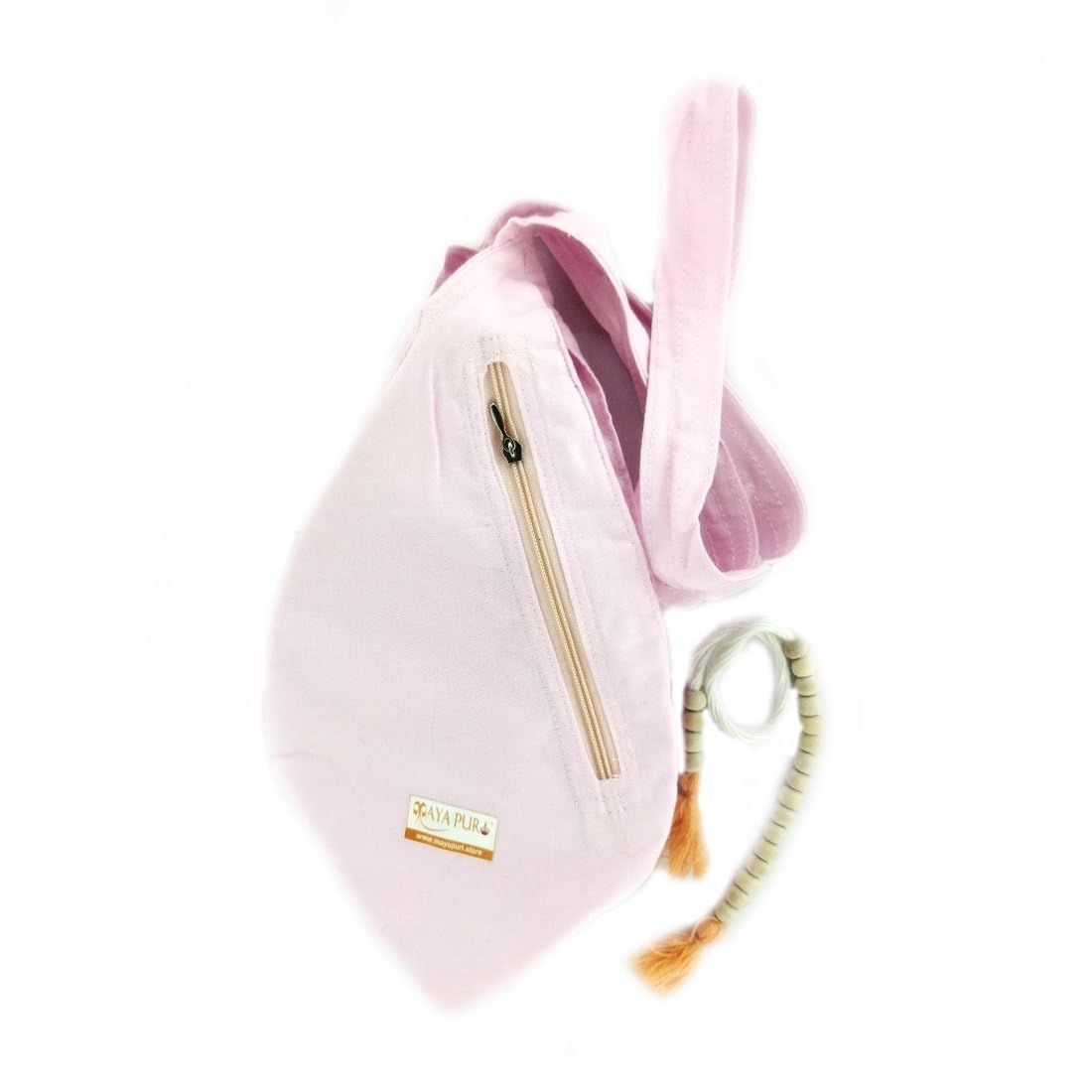 Pure Cotton Original Gomukhi Japa Mala Bag, Chanting Bag or Prayer Beads Bag with Zip Pocket and Sakshi Mala Counter (Light Pink)