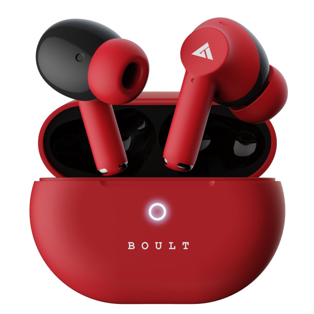 Audio K40 True Wireless in Ear Earbuds with 48H Playtime, Clear Calling 4 Mics, 45ms Low Latency Gaming, Premium Grip, 13mm Bass Drivers, Type-C Fast Charging, BTv 5.3 Ear Buds TWS (Berry Red)