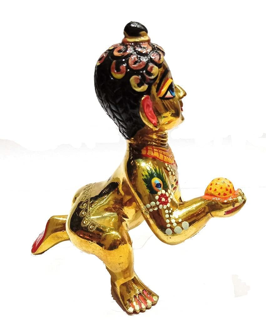 Brass Hand Painted vrindawan laddu Gopal for janamashtmi hoome Temple 4 Number Gold