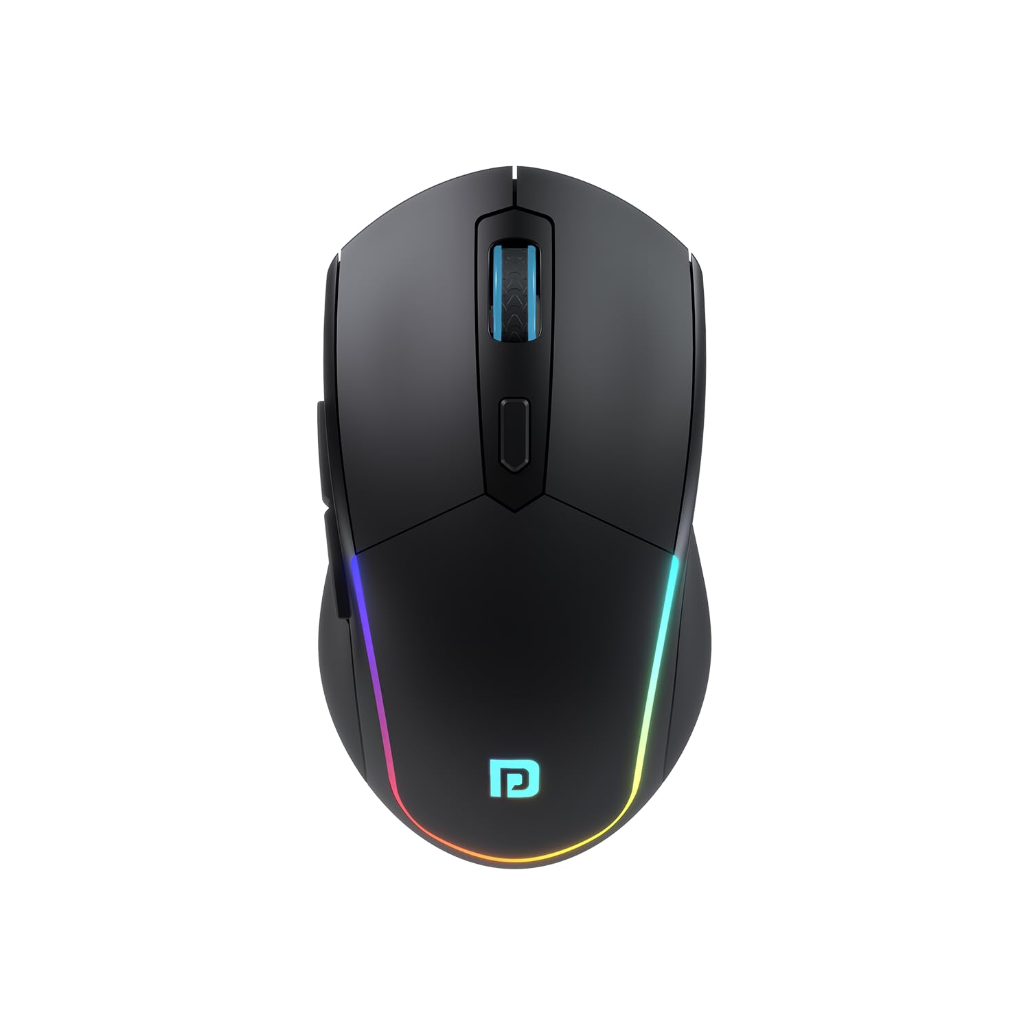 One Bluetooth Mouse with 2.4 GHz & BT 5.3 Dual Wireless, 6 Buttons, Rechargeable, RGB Lights, Connect 3 Devices, Ergonomic Design for Laptop, Smartphone, Tablet (Black)