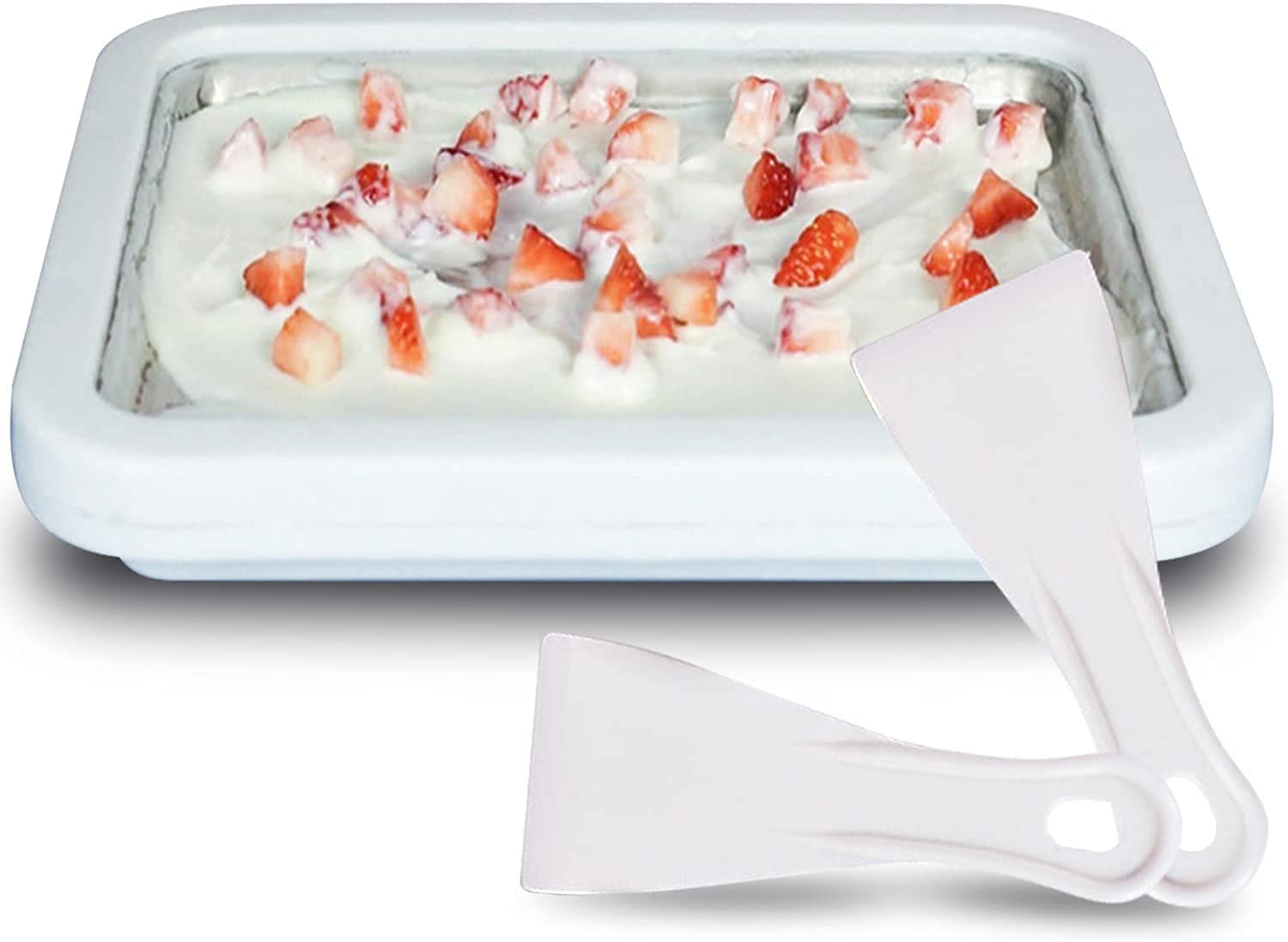 Instant Ice Cream Roller Pan with 2 Spatulas, Rolled Ice Cream Maker Plate, Mini Fried Yogurts Machine with Shovel for Homemade DIY, Rolled Ice Cream Maker