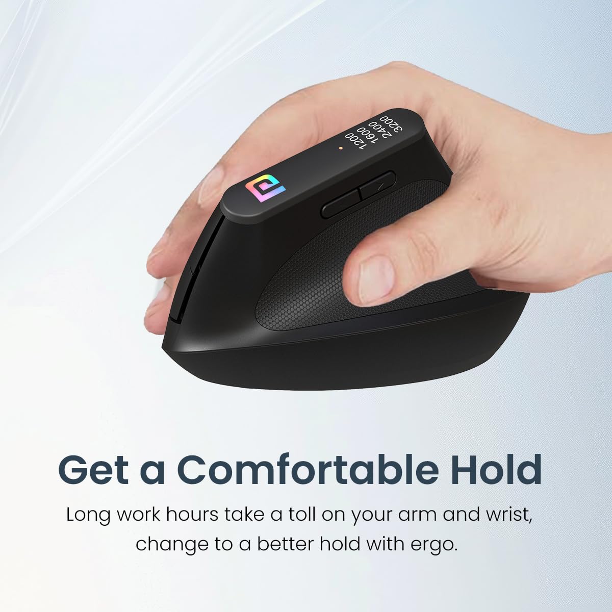 Ergo Vertical Advanced Wireless Ergonomic Mouse 2.4Ghz, 6D Button, Wrist Support, Adjustable DPI Upto 3200, Supports Hand Posture(Black)