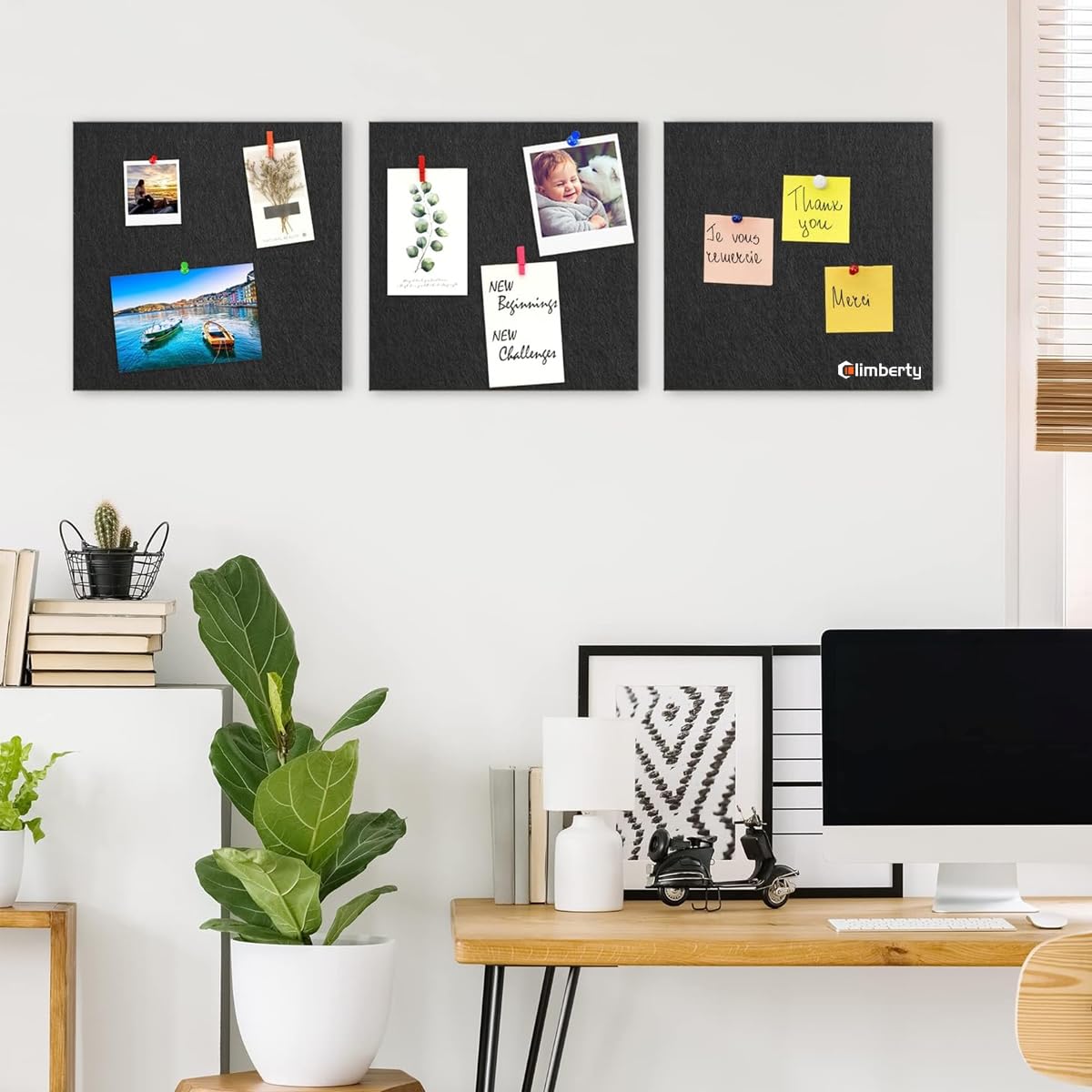 6Pcs Black Felt Bulletin Board, 30x30cm Self-Adhesive Wall Boards with 50pcs Drawing Pins, Felt Message Board for Paste Notes, Photos, Schedules (Black)