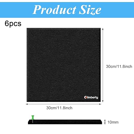 6Pcs Black Felt Bulletin Board, 30x30cm Self-Adhesive Wall Boards with 50pcs Drawing Pins, Felt Message Board for Paste Notes, Photos, Schedules (Black)