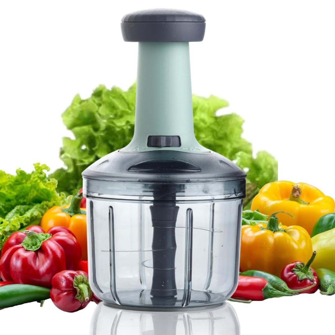 Food Chopper 1000ml,5 Blade Steel Large Manual Hand-Press Vegetable Chopper Mixer Cutter to Cut Onion, Salad, Tomato, Potato (Pack of 1) (1000 Ml)