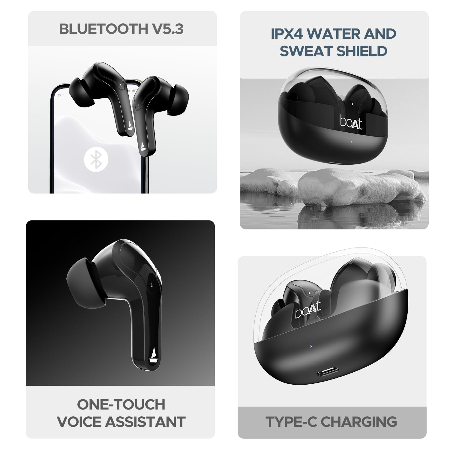 Airdopes 311 Pro, 50HRS Battery, Fast Charge, Dual Mics ENx Tech, Transparent LID, Low Latency, IPX4, IWP Tech, v5.3 Bluetooth Earbuds, TWS Ear Buds Wireless Earphones with mic (Active Black)