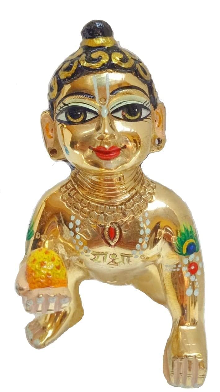 Brass Hand Painted vrindawan laddu Gopal for janamashtmi hoome Temple 4 Number Gold