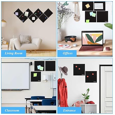 6Pcs Black Felt Bulletin Board, 30x30cm Self-Adhesive Wall Boards with 50pcs Drawing Pins, Felt Message Board for Paste Notes, Photos, Schedules (Black)