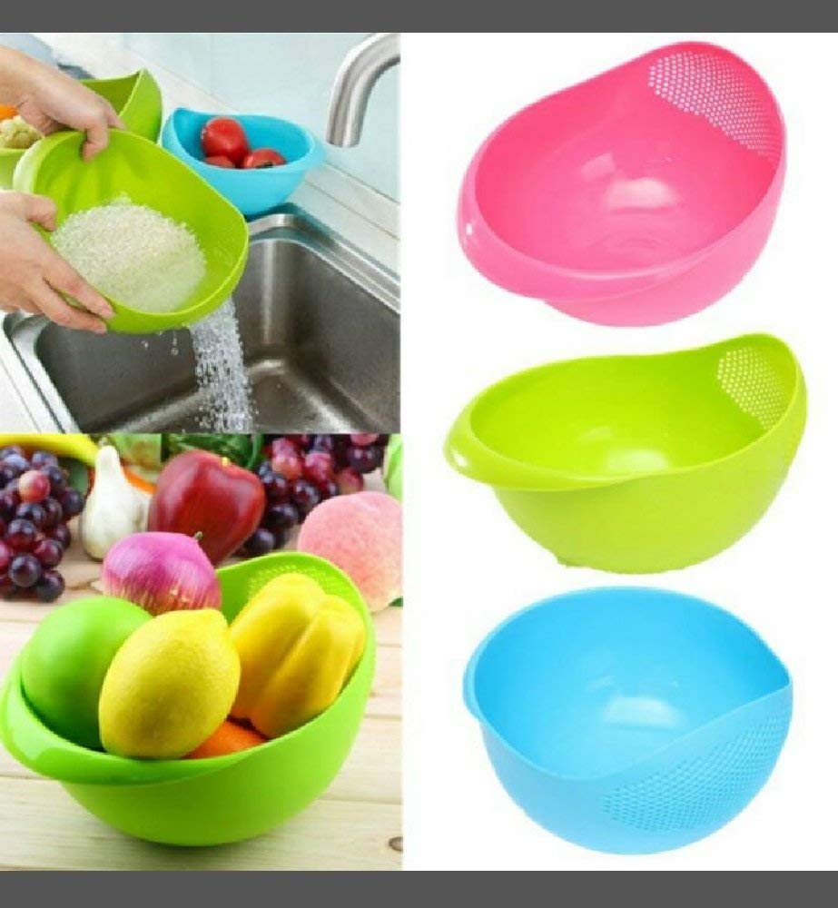 Multi-Purpose Strainer or Washer Bowl for Rice Fruits & Vegetable Rice Bowl(Green, Pack of 1)