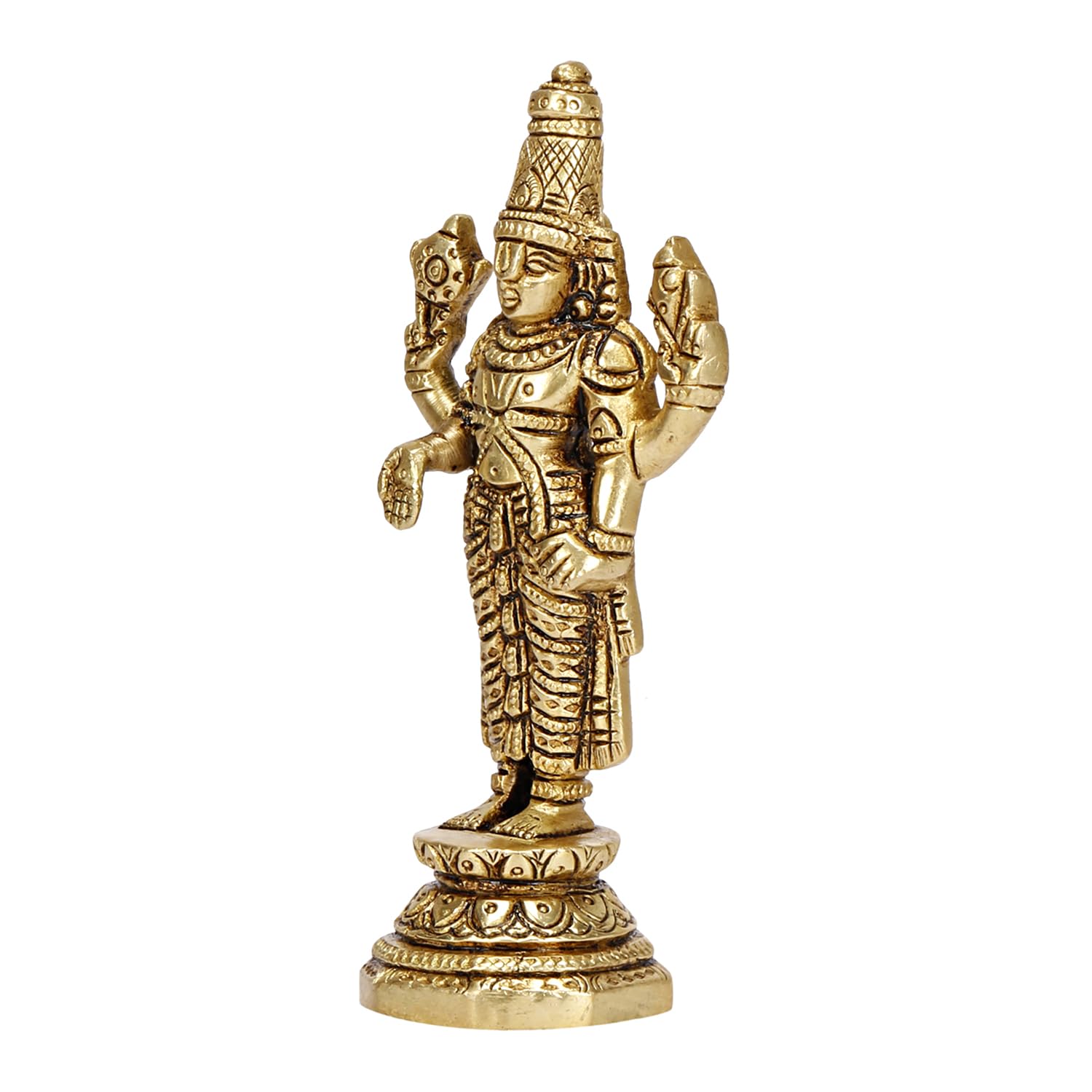 Brass Tirupati Balaji Venkateshwara Murti Idol Statue Lord Srinivasa Pooja Home Office Temple Decor Gift 3.75 Inch, Religious