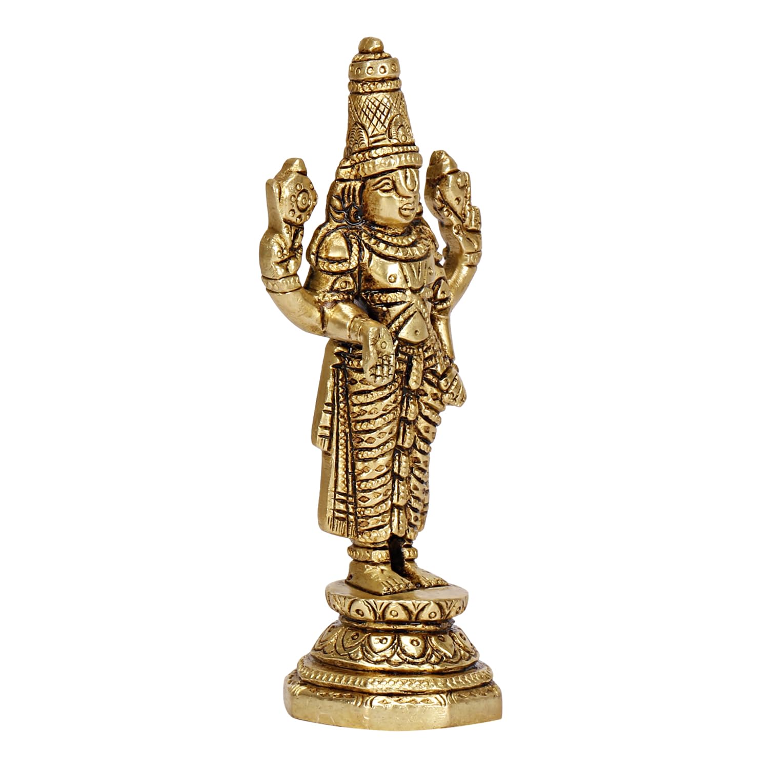 Brass Tirupati Balaji Venkateshwara Murti Idol Statue Lord Srinivasa Pooja Home Office Temple Decor Gift 3.75 Inch, Religious