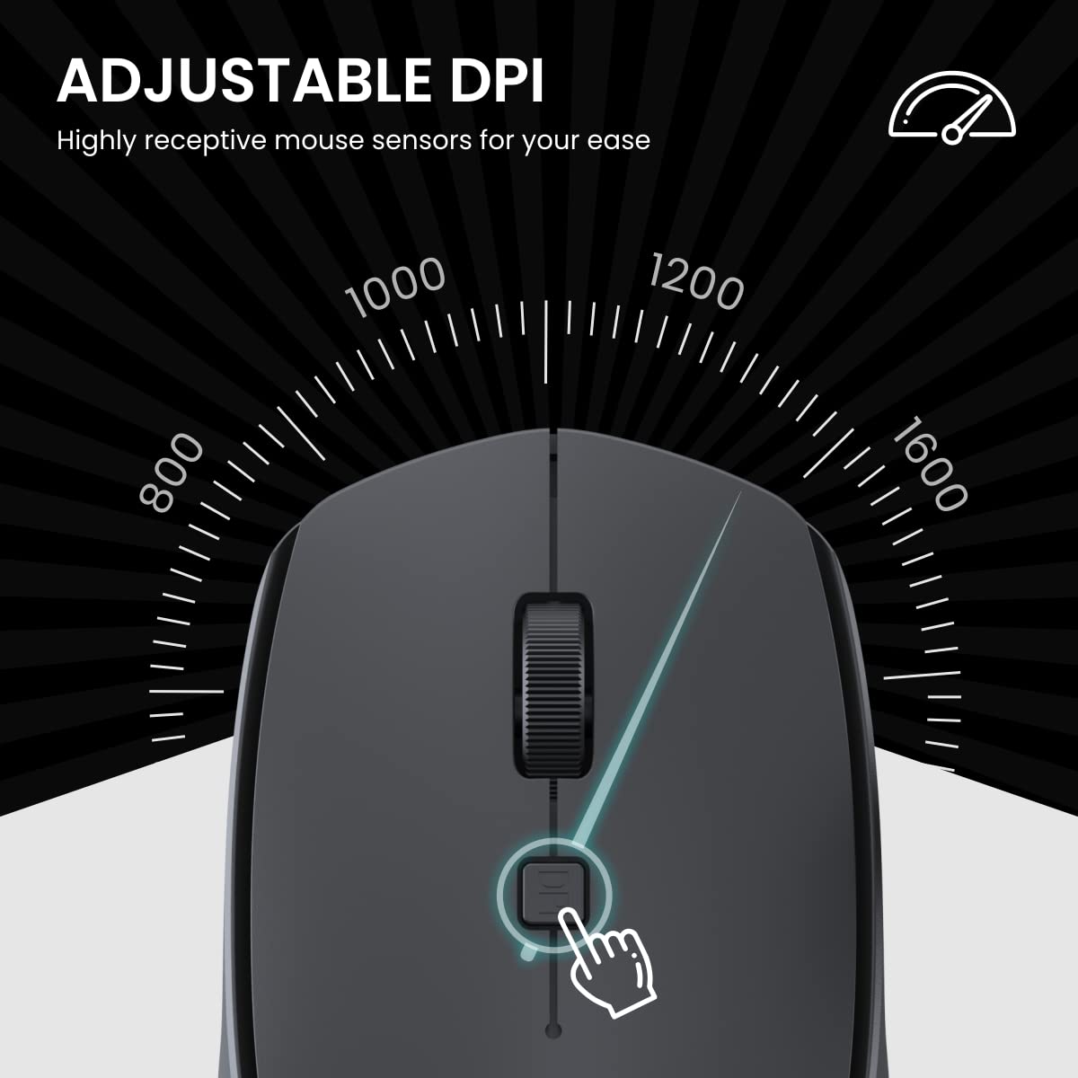 Wireless Optical Mouse with 2.4GHz, USB Nano Dongle, Optical Orientation, Click Wheel, Adjustable DPI(Black)
