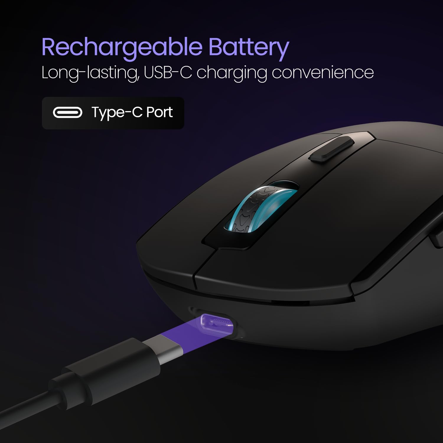 One Bluetooth Mouse with 2.4 GHz & BT 5.3 Dual Wireless, 6 Buttons, Rechargeable, RGB Lights, Connect 3 Devices, Ergonomic Design for Laptop, Smartphone, Tablet (Black)