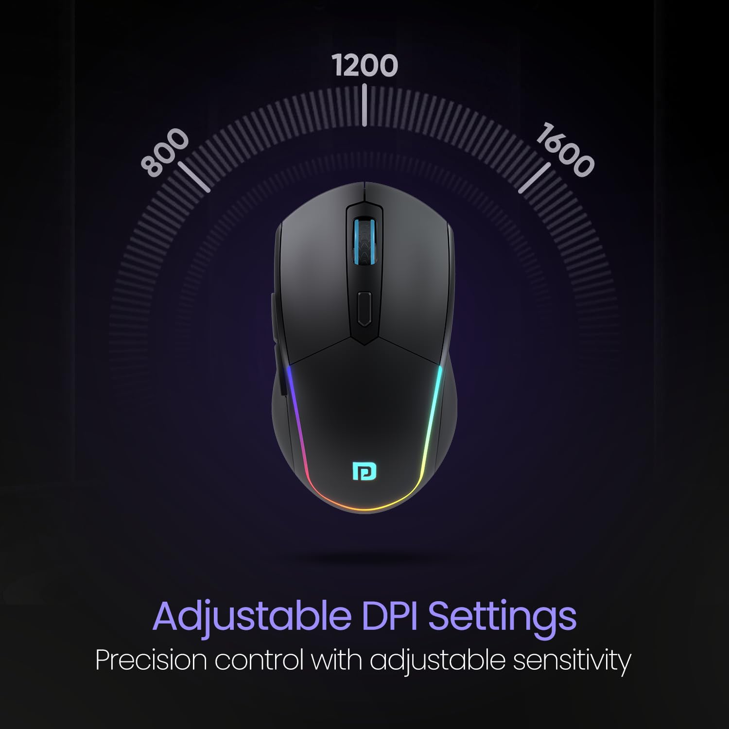 One Bluetooth Mouse with 2.4 GHz & BT 5.3 Dual Wireless, 6 Buttons, Rechargeable, RGB Lights, Connect 3 Devices, Ergonomic Design for Laptop, Smartphone, Tablet (Black)
