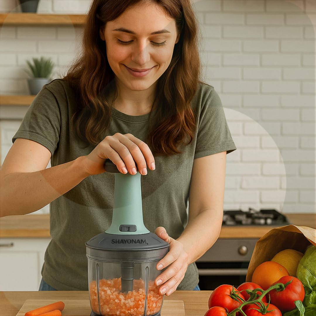 Food Chopper 1000ml,5 Blade Steel Large Manual Hand-Press Vegetable Chopper Mixer Cutter to Cut Onion, Salad, Tomato, Potato (Pack of 1) (1000 Ml)