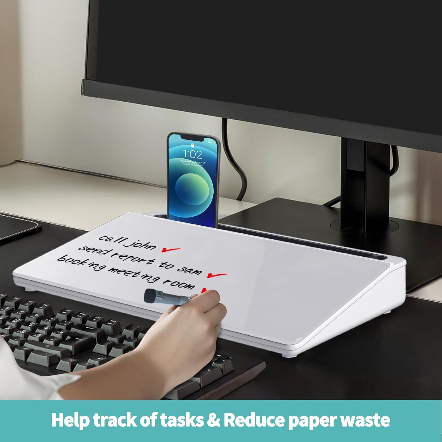 Desk Organiser Glass Desktop Whiteboard/Plastic Desk Buddy/Great Desk Organiser and Desk Accessory for Home Or Office/Dry Erase Board for Desk Notes (Full White)