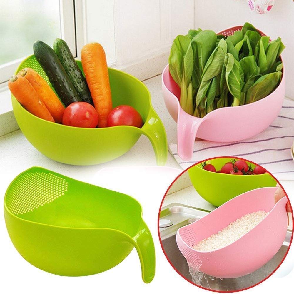 Multi-Purpose Strainer or Washer Bowl for Rice Fruits & Vegetable Rice Bowl(Green, Pack of 1)
