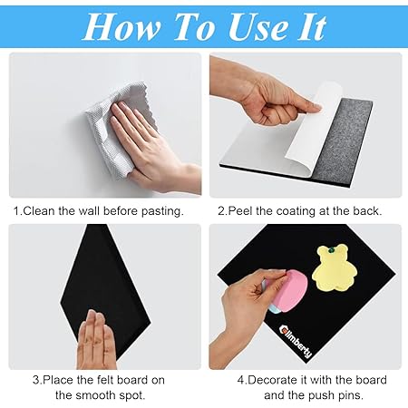 6Pcs Black Felt Bulletin Board, 30x30cm Self-Adhesive Wall Boards with 50pcs Drawing Pins, Felt Message Board for Paste Notes, Photos, Schedules (Black)