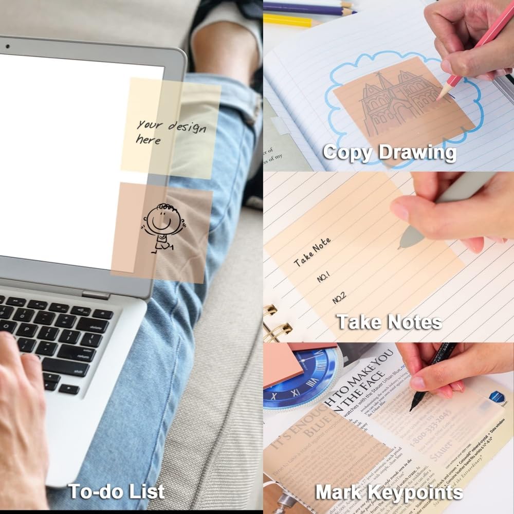 ART 50 Sheets Transparent Sticky Notes Pad,Clear Cute Full self-Adhesive Waterproof,See Through Memo Pads,Perfect for College Essentials Books and Office Stationery Art and Craft
