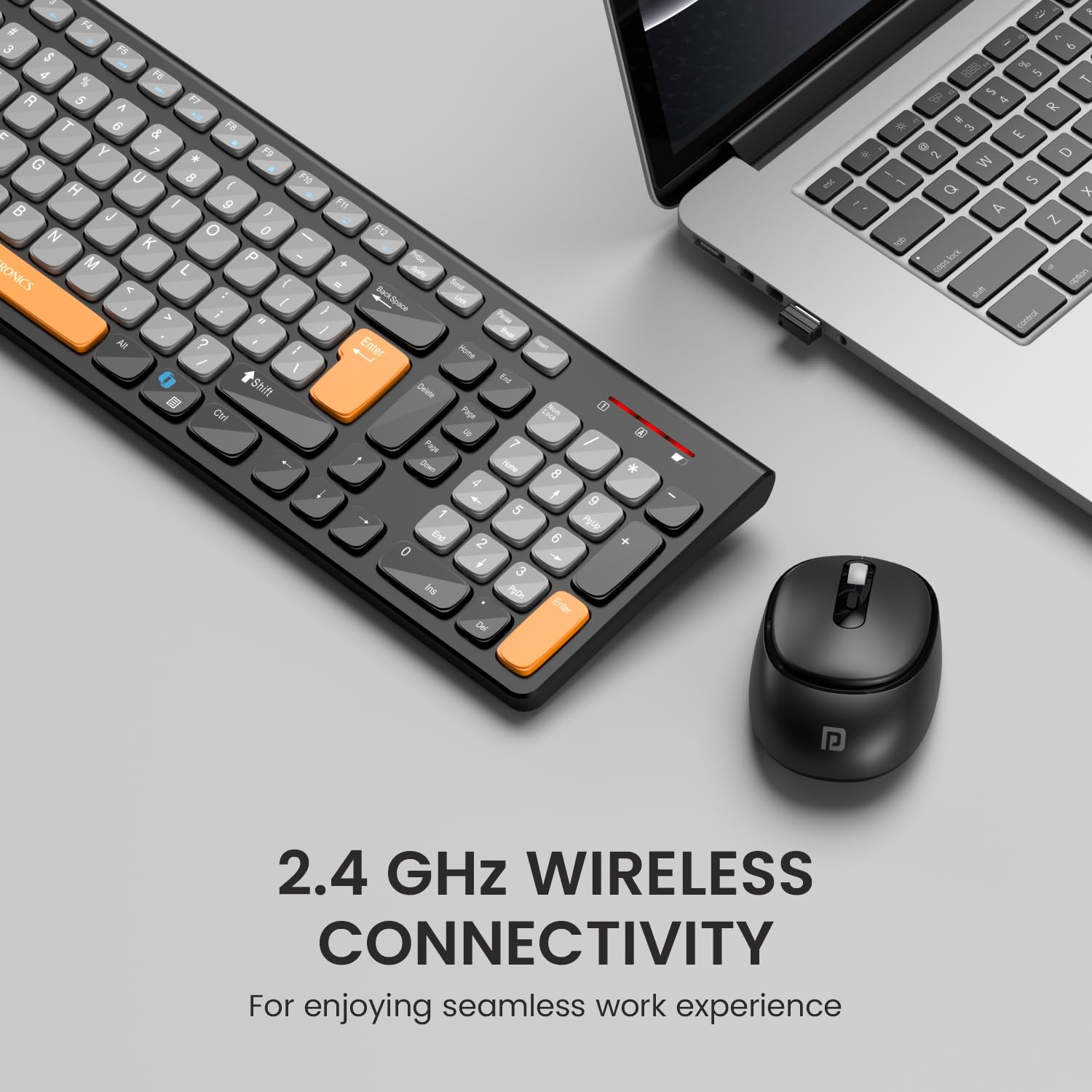 Combo Wireless Keyboard & Mouse Set with Copilot AI, 2.4 GHz USB Receiver, 10m Range, 12 Shortcut Keys, Adjustable DPI (Up to 1600), 10M Key Life for PC, Laptop, Mac(Grey+Orange)