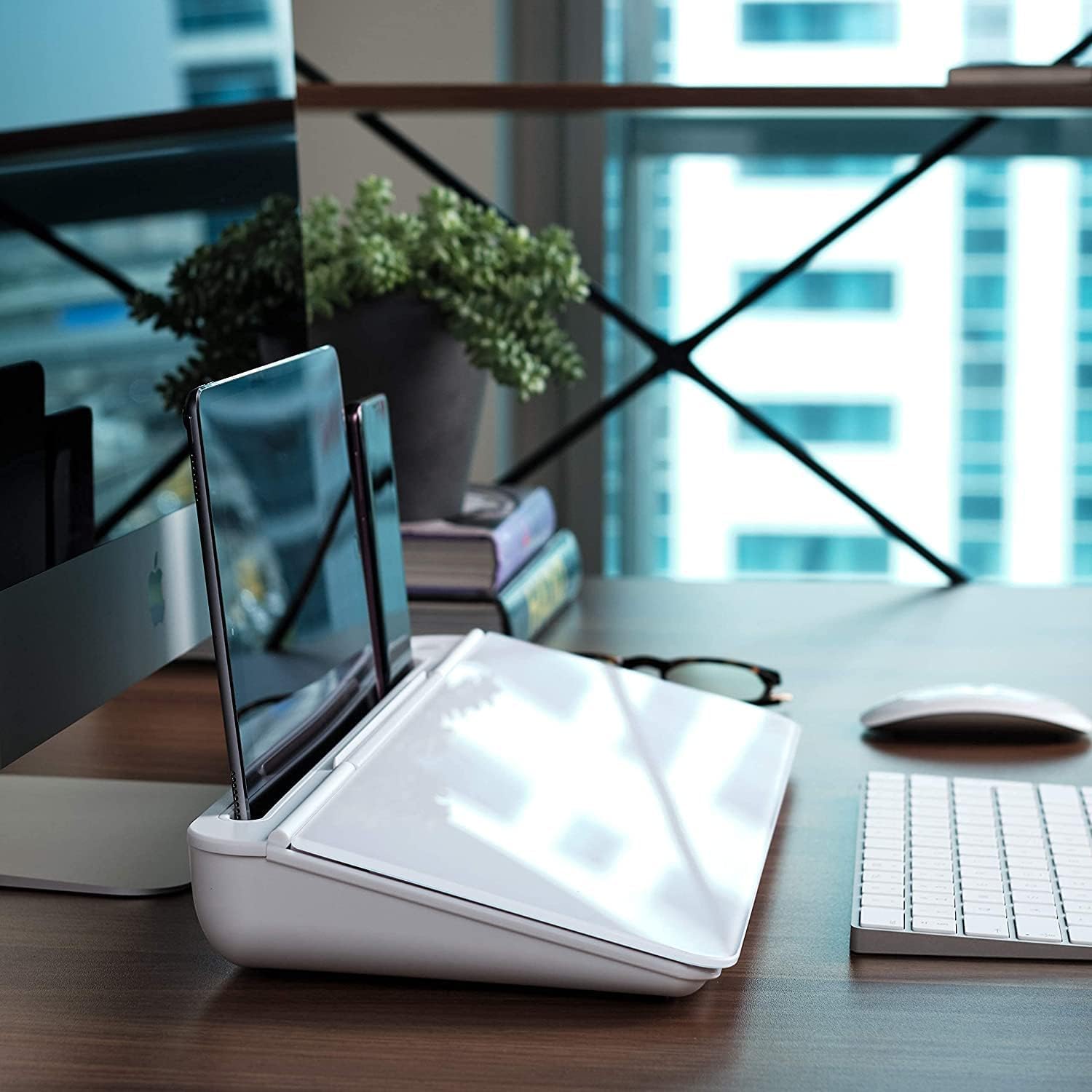 Desk Organiser Glass Desktop Whiteboard/Plastic Desk Buddy/Great Desk Organiser and Desk Accessory for Home Or Office/Dry Erase Board for Desk Notes (Full White)