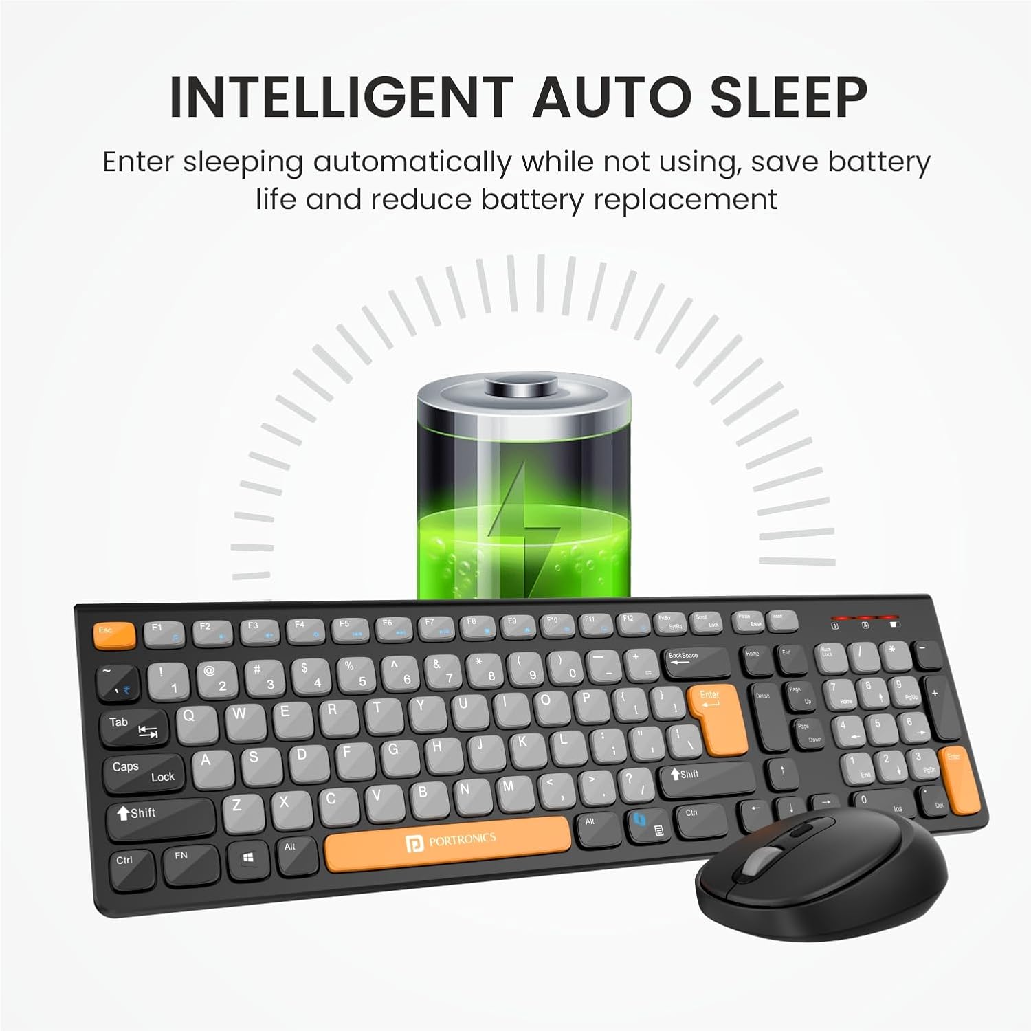 Combo Wireless Keyboard & Mouse Set with Copilot AI, 2.4 GHz USB Receiver, 10m Range, 12 Shortcut Keys, Adjustable DPI (Up to 1600), 10M Key Life for PC, Laptop, Mac(Grey+Orange)