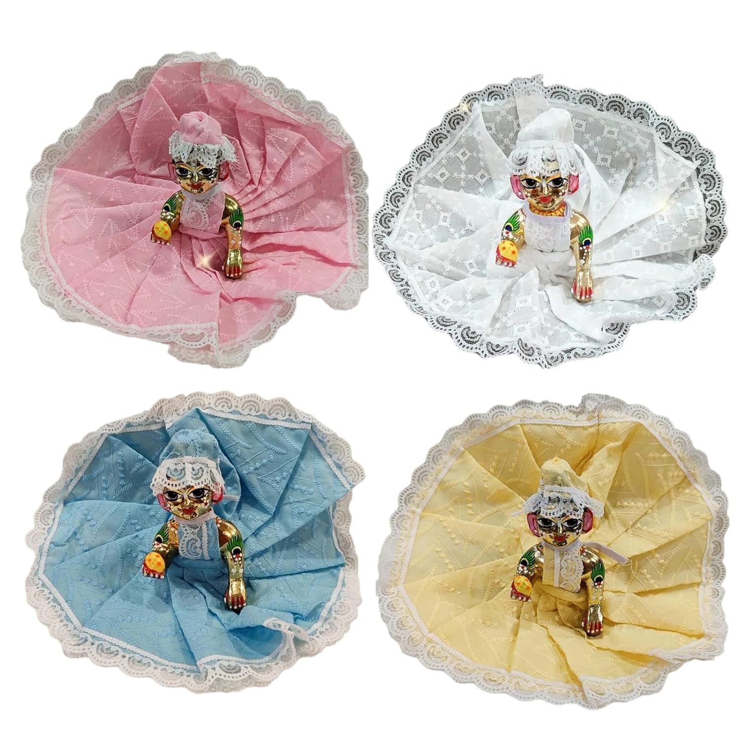 Laddu Gopal Summer Dress with Pagdi (Pack of 4) l Ladoo Gopal Cotton Dress l Kanha Ji Poshak Size 0 1 2 3 4 5 6 (Design J, Size 4)