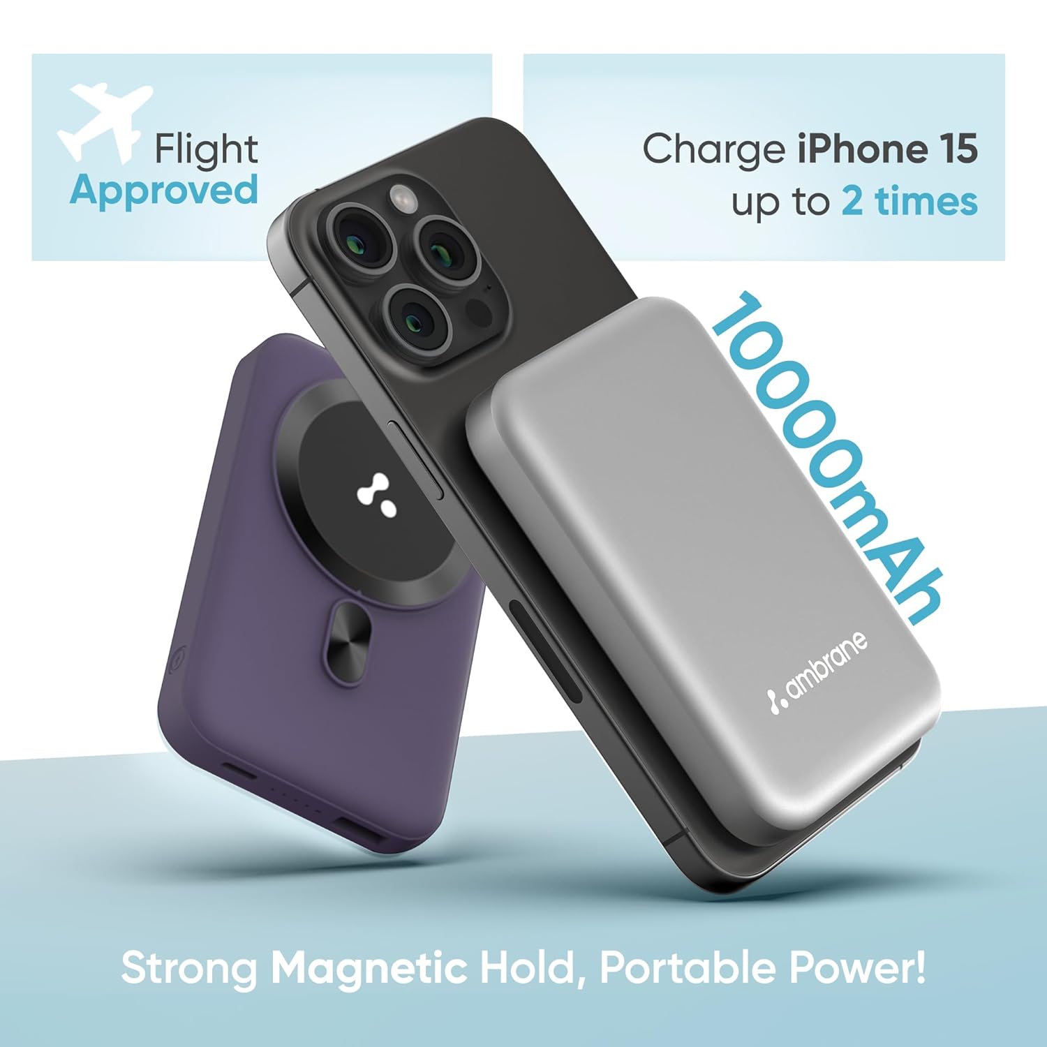 Wireless 10000Mah Fast Charging Power Bank,Strong Magnet,22.5W Output for iPhone 12 Back Cover & Above,Android & Other Qi Enabled Devices + Magnetic Ring (Aerosync Snap,Silver)