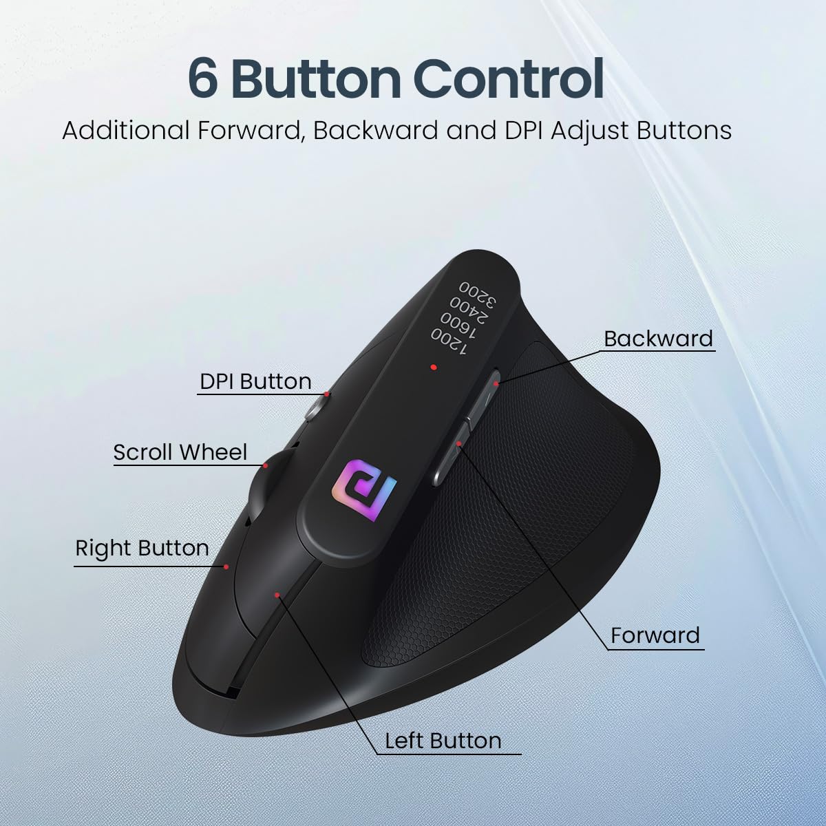 Ergo Vertical Advanced Wireless Ergonomic Mouse 2.4Ghz, 6D Button, Wrist Support, Adjustable DPI Upto 3200, Supports Hand Posture(Black)