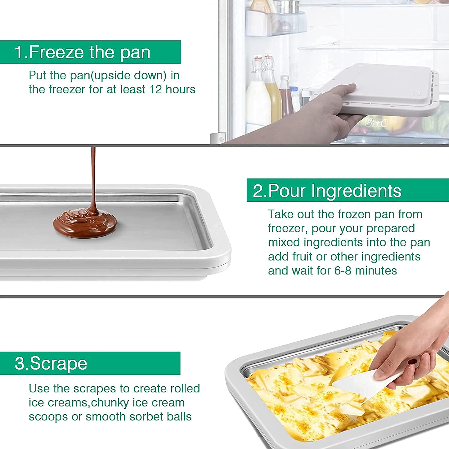 Instant Ice Cream Roller Pan with 2 Spatulas, Rolled Ice Cream Maker Plate, Mini Fried Yogurts Machine with Shovel for Homemade DIY, Rolled Ice Cream Maker