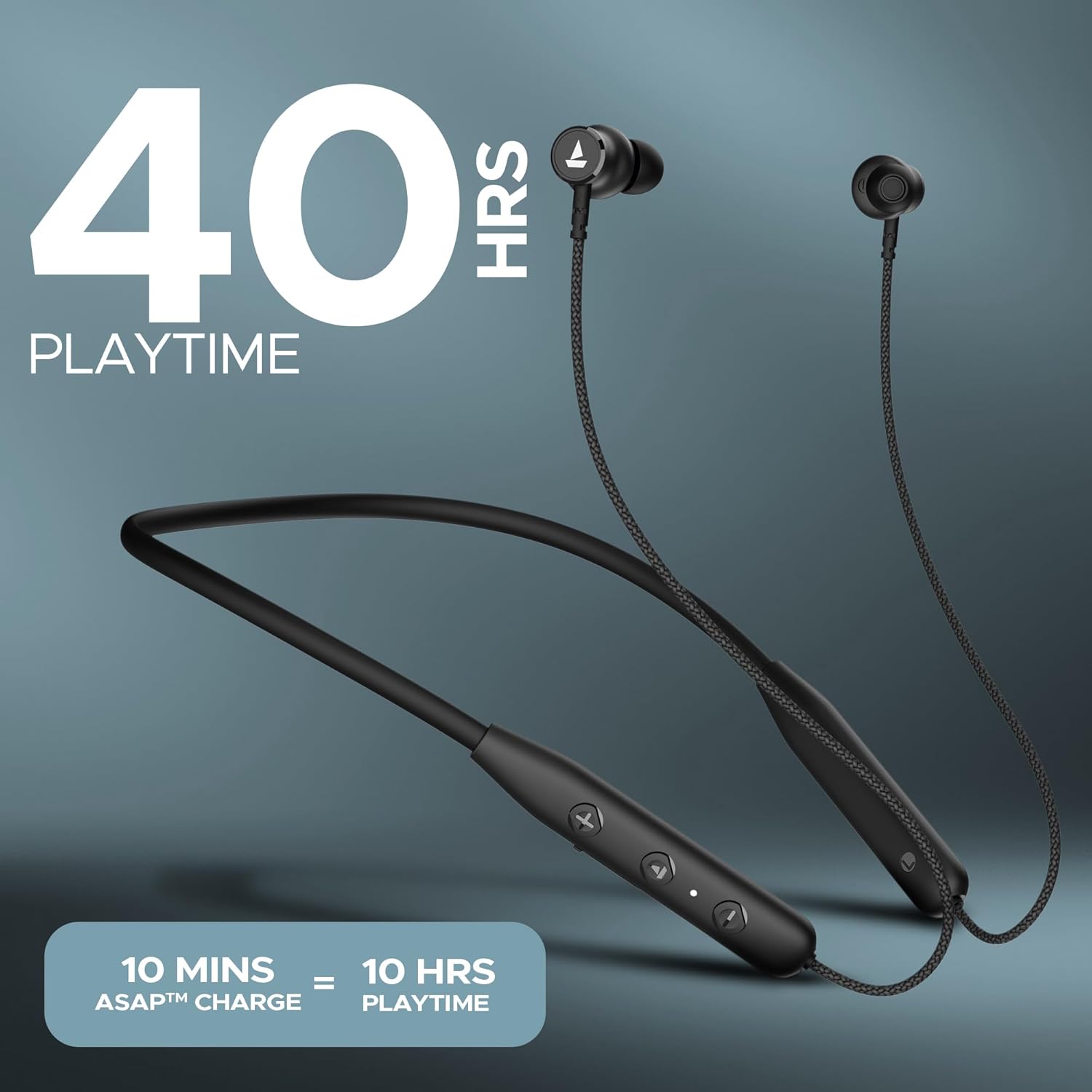 109 Wireless in Ear Neckband with Up to 60 hrs Playtime, Dual Device Pairing, ENx Tech, ASAP Charging, BTv5.3,IPX5,Type-C Interface & Magnetic Power Buds(Active Black)