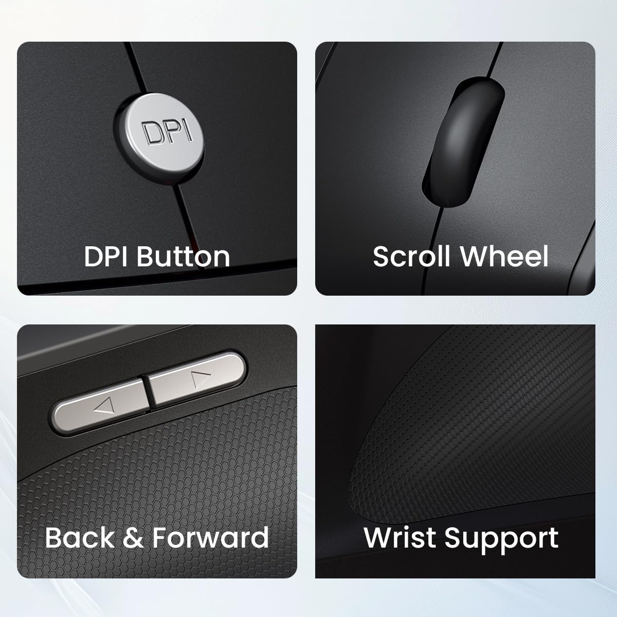 Ergo Vertical Advanced Wireless Ergonomic Mouse 2.4Ghz, 6D Button, Wrist Support, Adjustable DPI Upto 3200, Supports Hand Posture(Black)