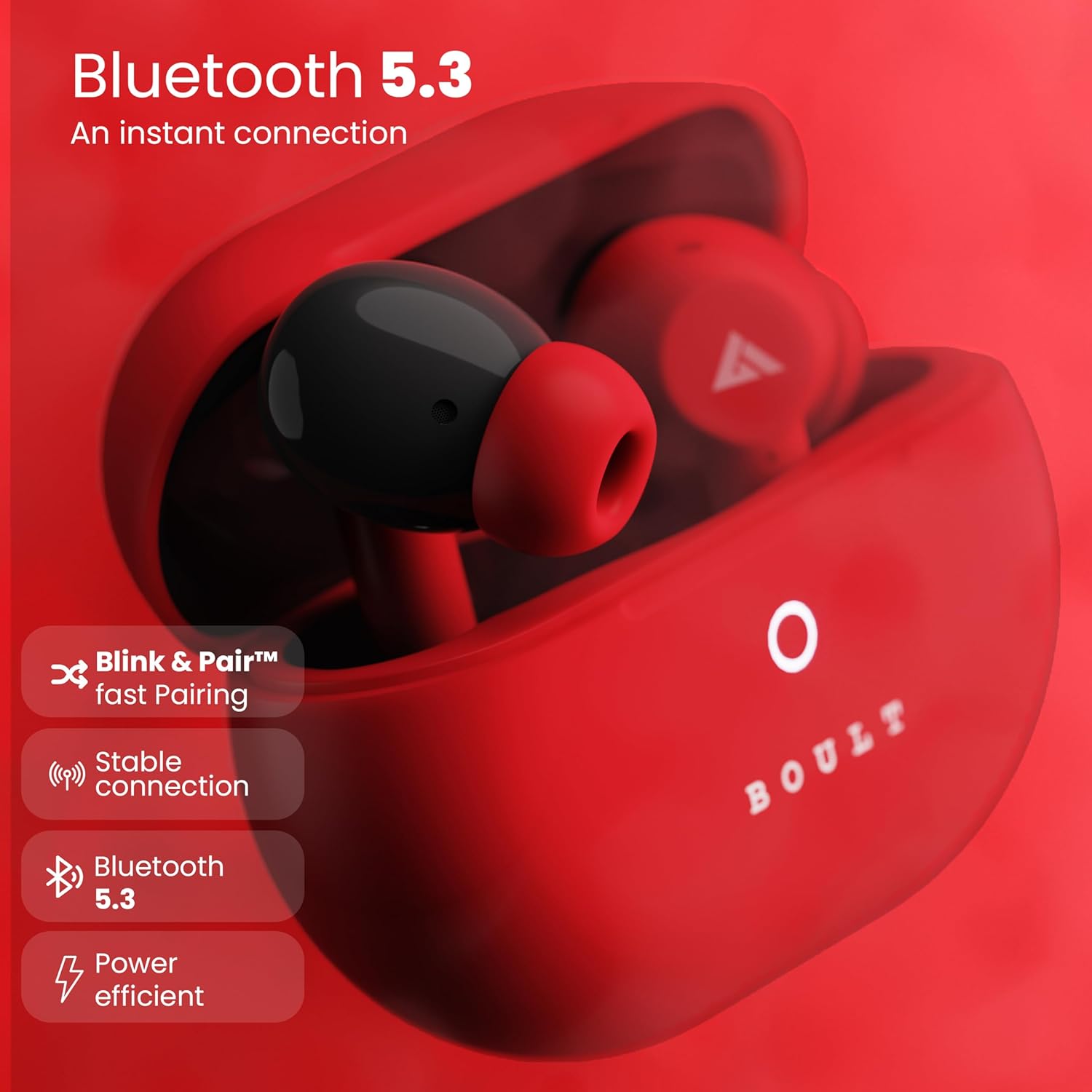 Audio K40 True Wireless in Ear Earbuds with 48H Playtime, Clear Calling 4 Mics, 45ms Low Latency Gaming, Premium Grip, 13mm Bass Drivers, Type-C Fast Charging, BTv 5.3 Ear Buds TWS (Berry Red)