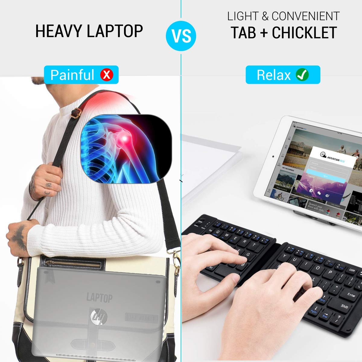 Keyboard, Mini Pocket Sized, Rechargeable, Bluetooth Wireless, One Touch Connect Button, for iOS, Android and Windows Tabs, Smartphones, Black