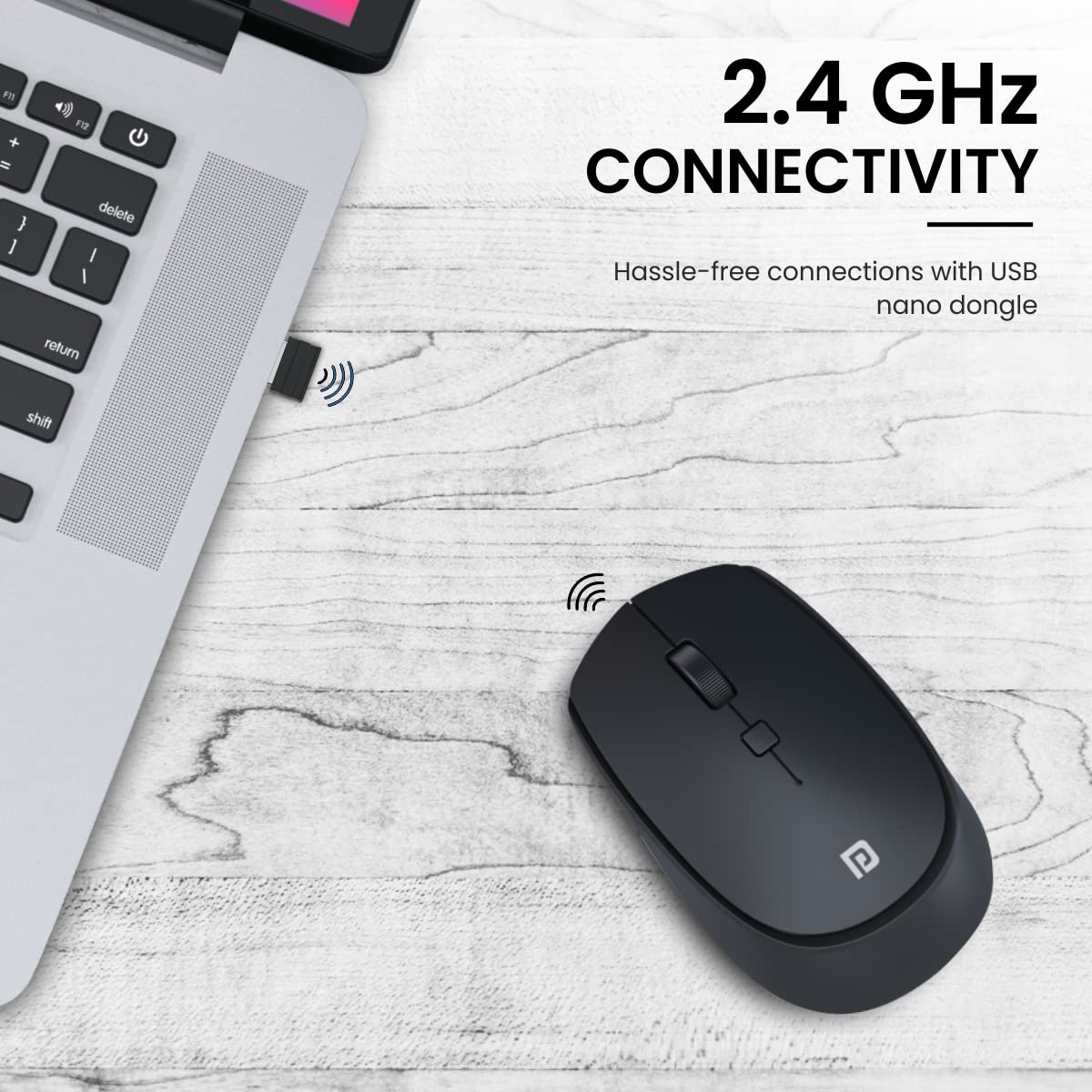 Wireless Optical Mouse with 2.4GHz, USB Nano Dongle, Optical Orientation, Click Wheel, Adjustable DPI(Black)