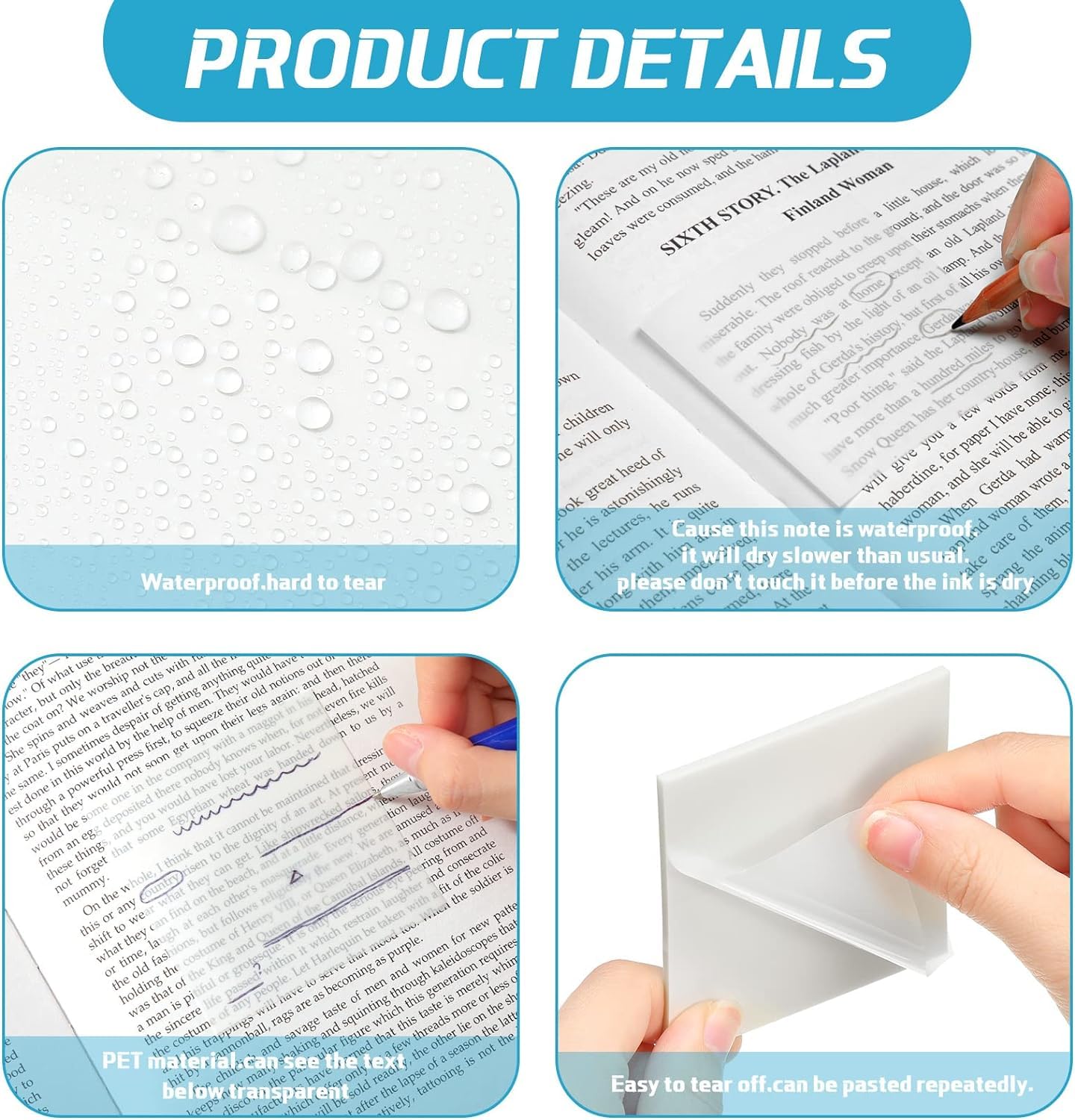 ART 50 Sheets Transparent Sticky Notes Pad,Clear Cute Full self-Adhesive Waterproof,See Through Memo Pads,Perfect for College Essentials Books and Office Stationery Art and Craft