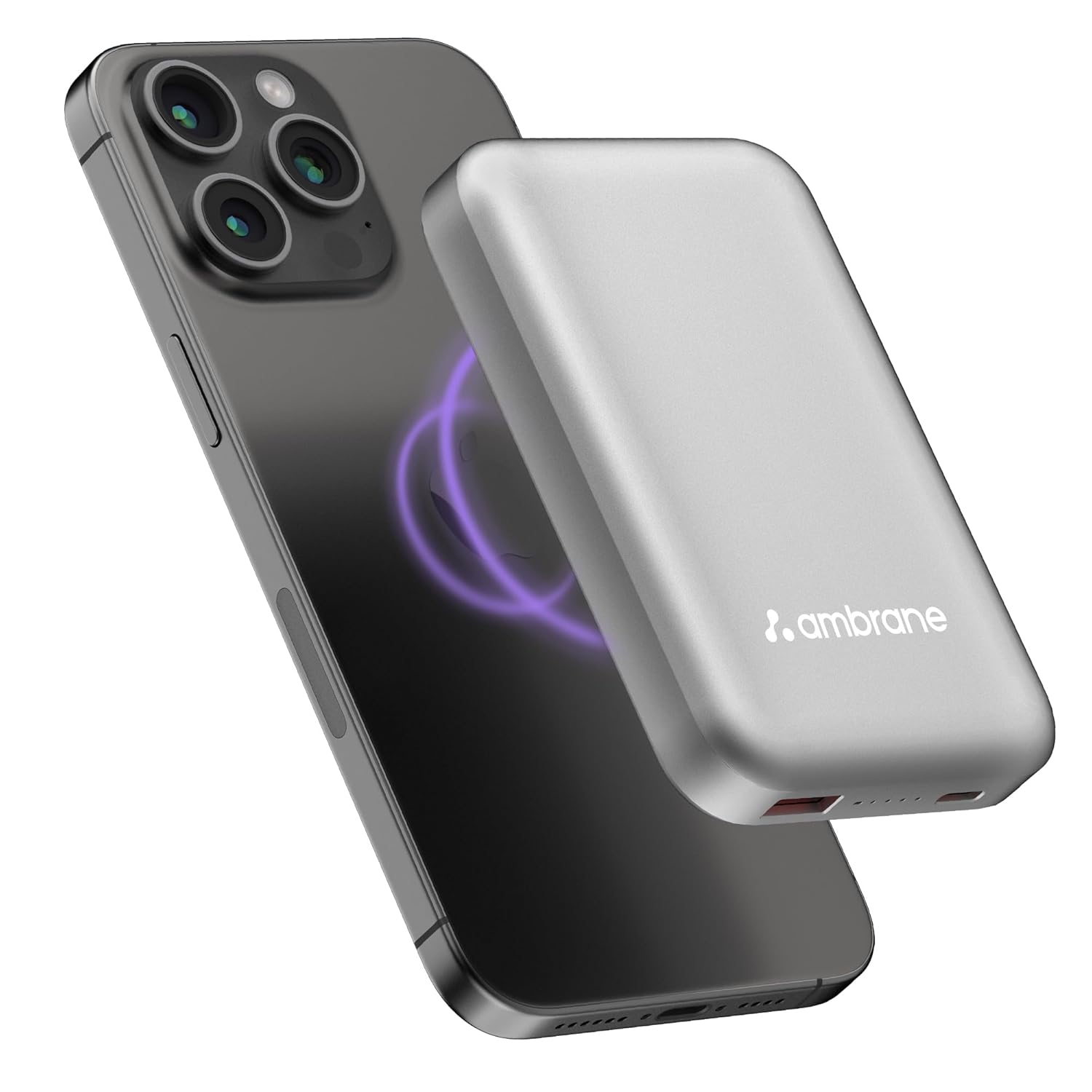 Wireless 10000Mah Fast Charging Power Bank,Strong Magnet,22.5W Output for iPhone 12 Back Cover & Above,Android & Other Qi Enabled Devices + Magnetic Ring (Aerosync Snap,Silver)