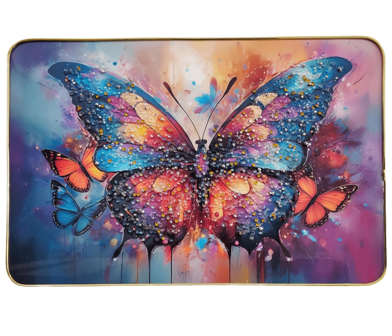 Decorative Butterfly Wall Painting with Crystal Embedded High Gloss Surface Gold Slim Frame Embossed, 45x30 cm Wall Hanging Photos Home Décor Wall Art